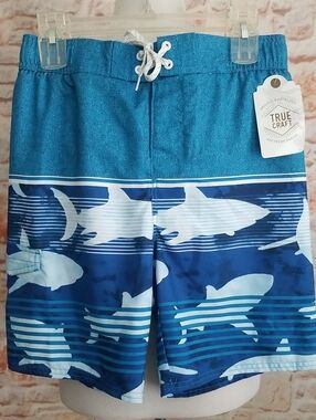 New True Craft Navy and Teal Shark Swim Shorts